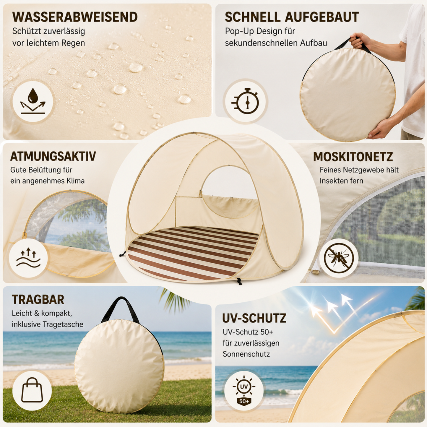 Sunverra Pop-Up Strandmuschel | Schneller Sonnenschutz für 3-4 Personen 8