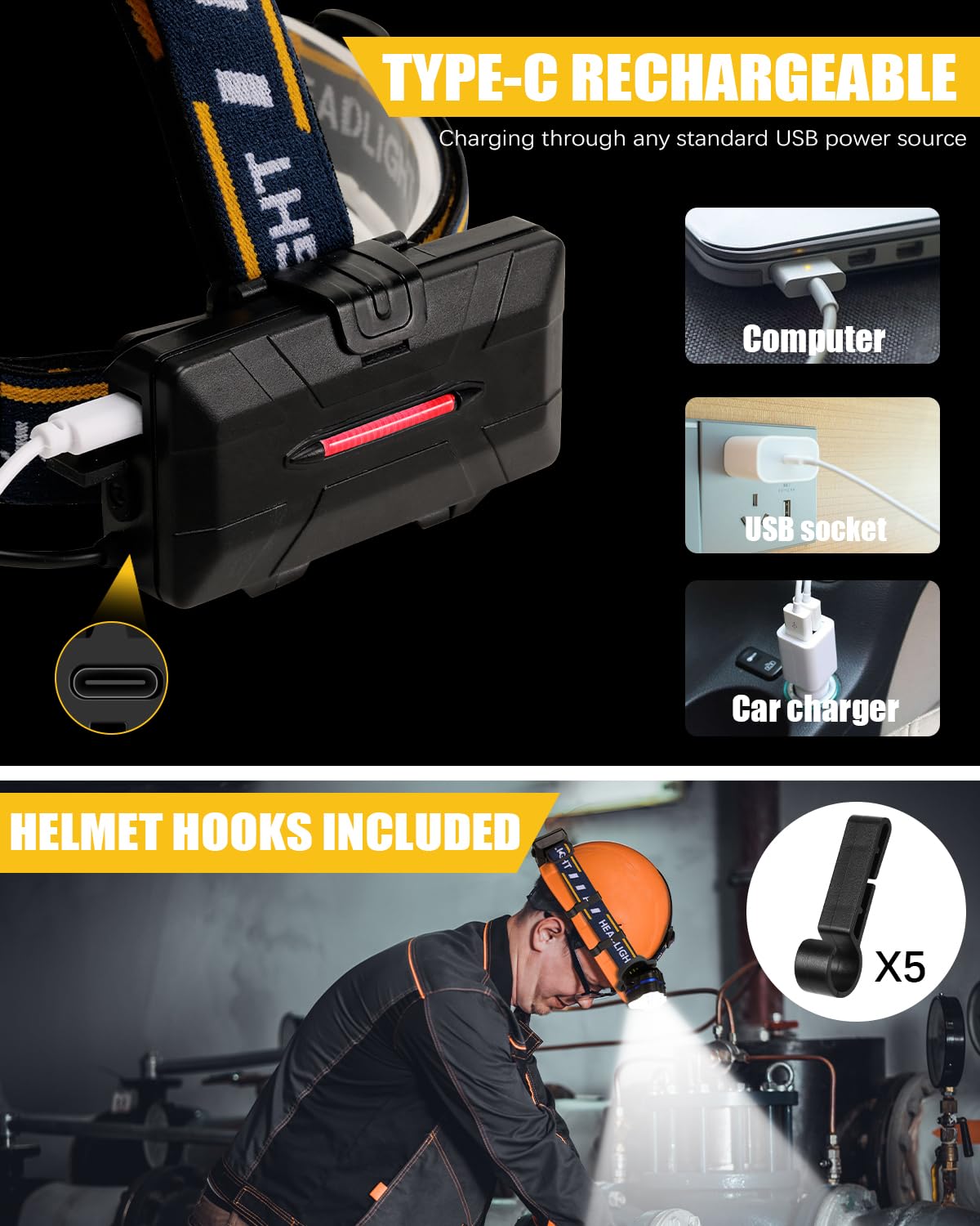 Wiederaufladbare Stirnlampe 18000 Lumen | Outdoor Beleuchtung 4