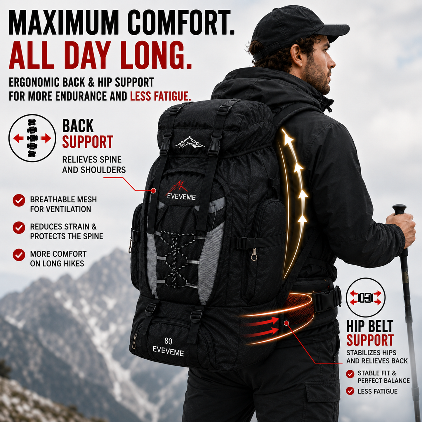 Camp Basel | Trekking Rucksack 80L Wasserabweisend Unisex 3