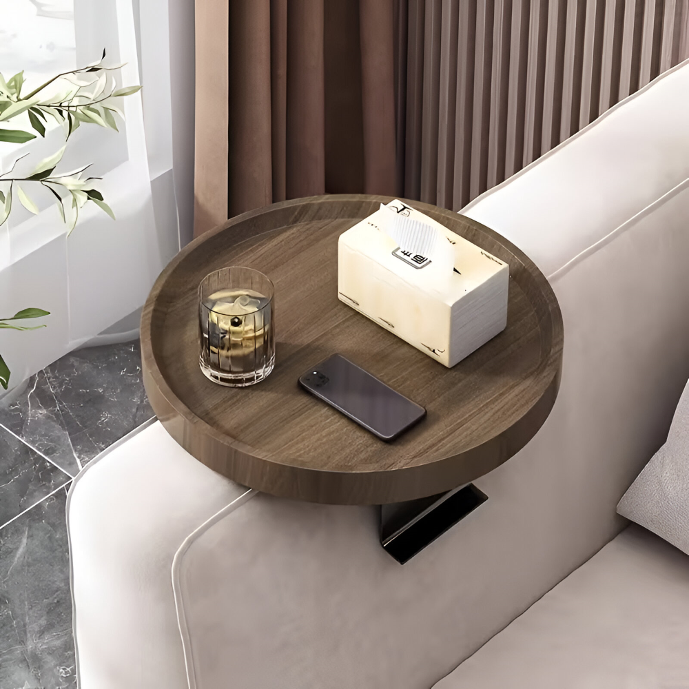 Clip-On Sofatisch Rund | Platzsparende Ablage für Snacks 2