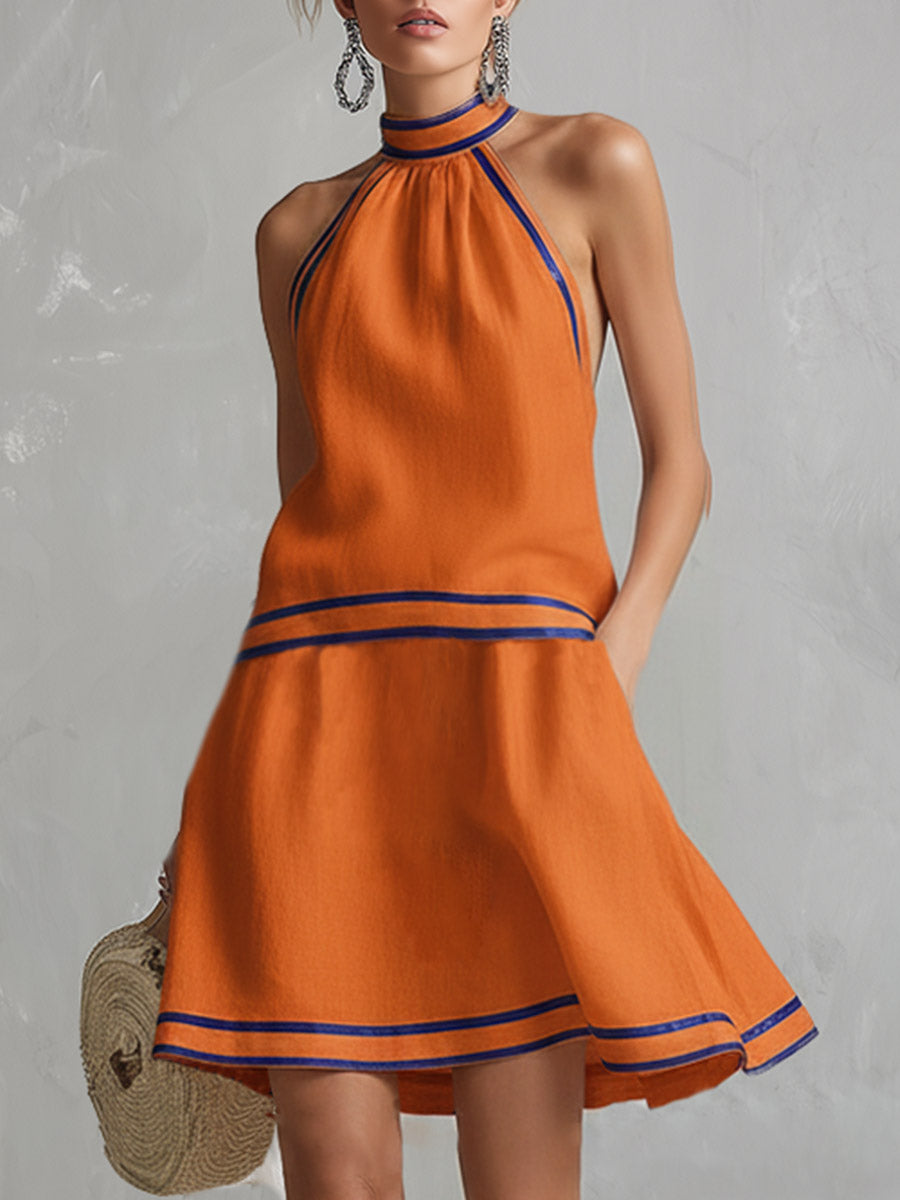 Elegantes Neckholder-Minikleid Orange | Damen Kleider 0