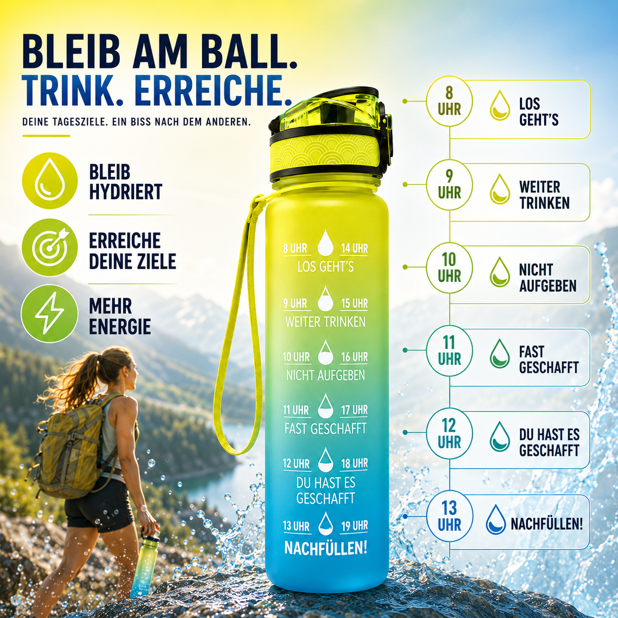 Motivations-Trinkflasche | Innovative Sport Trinkflasche 1000 ml 2