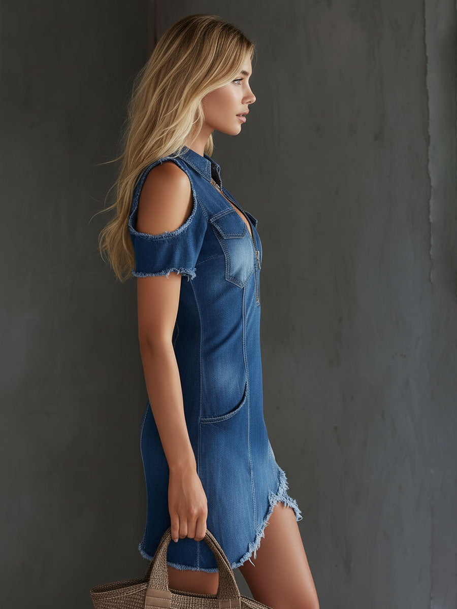 Schulterfreies Denim-Minikleid | Kleider Damen 8