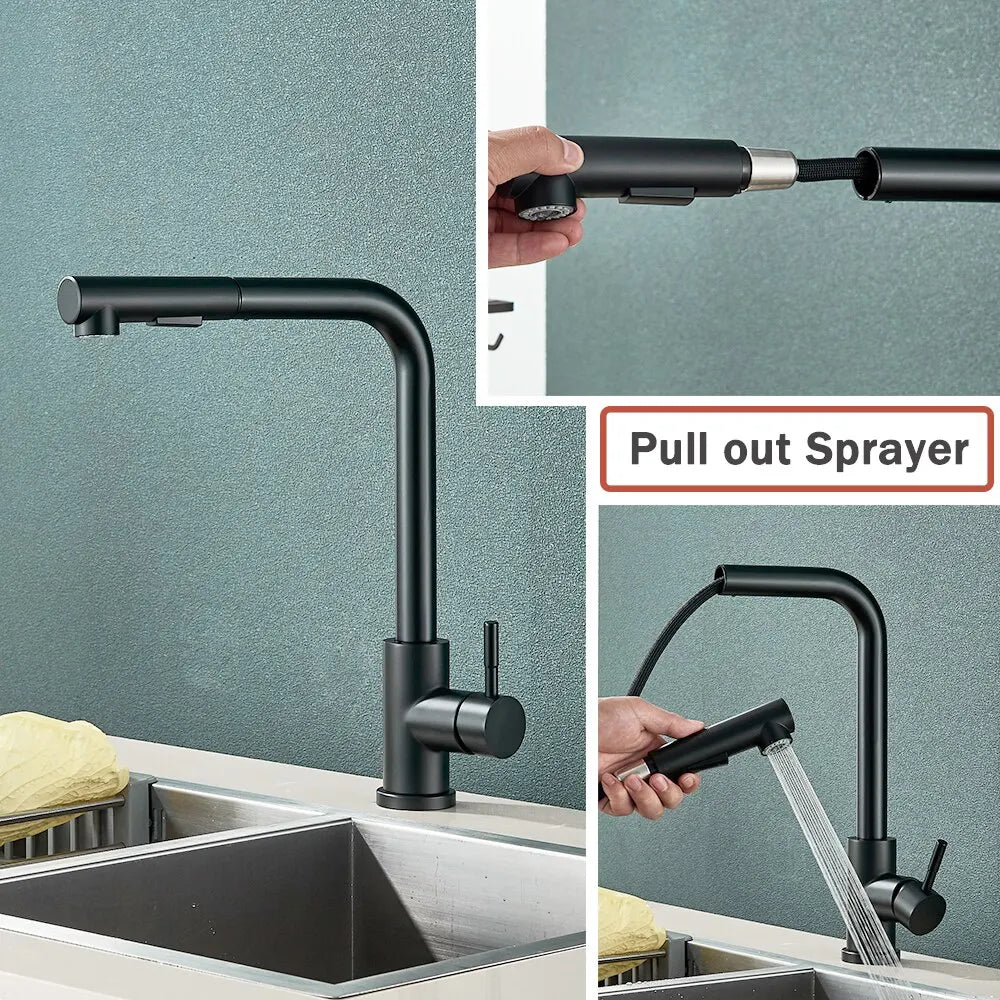 Schwarzer Ausziehbarer Küchenhahn | Edelstahl Wasserhahn 2