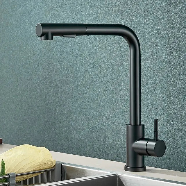 Schwarzer Ausziehbarer Küchenhahn | Edelstahl Wasserhahn 6