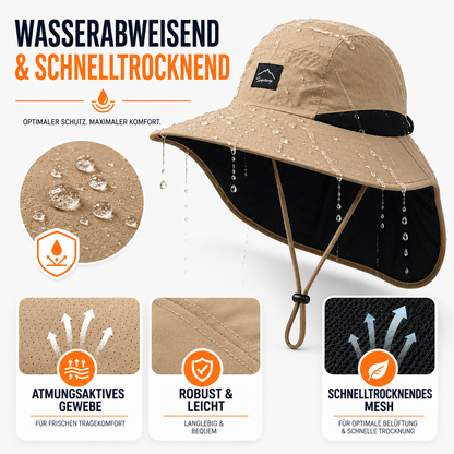 Sonnenhut Damen | Breiter Fischerhut mit Nackenschutz 4