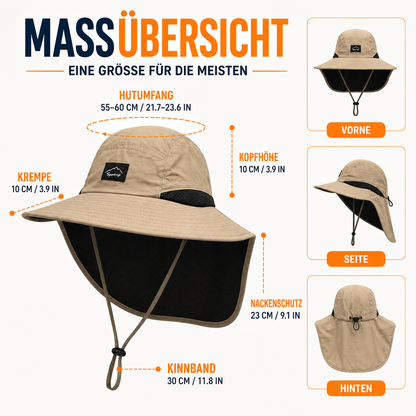 Sonnenhut Damen | Breiter Fischerhut mit Nackenschutz 5