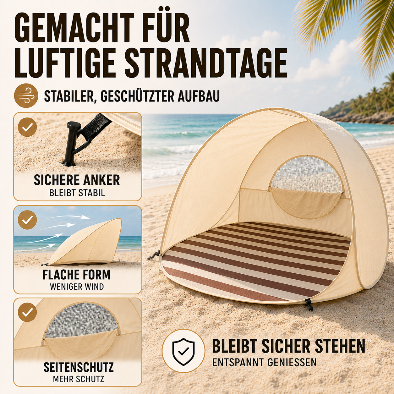 Sunverra Pop-Up Strandmuschel | Schneller Sonnenschutz für 3-4 Personen 3