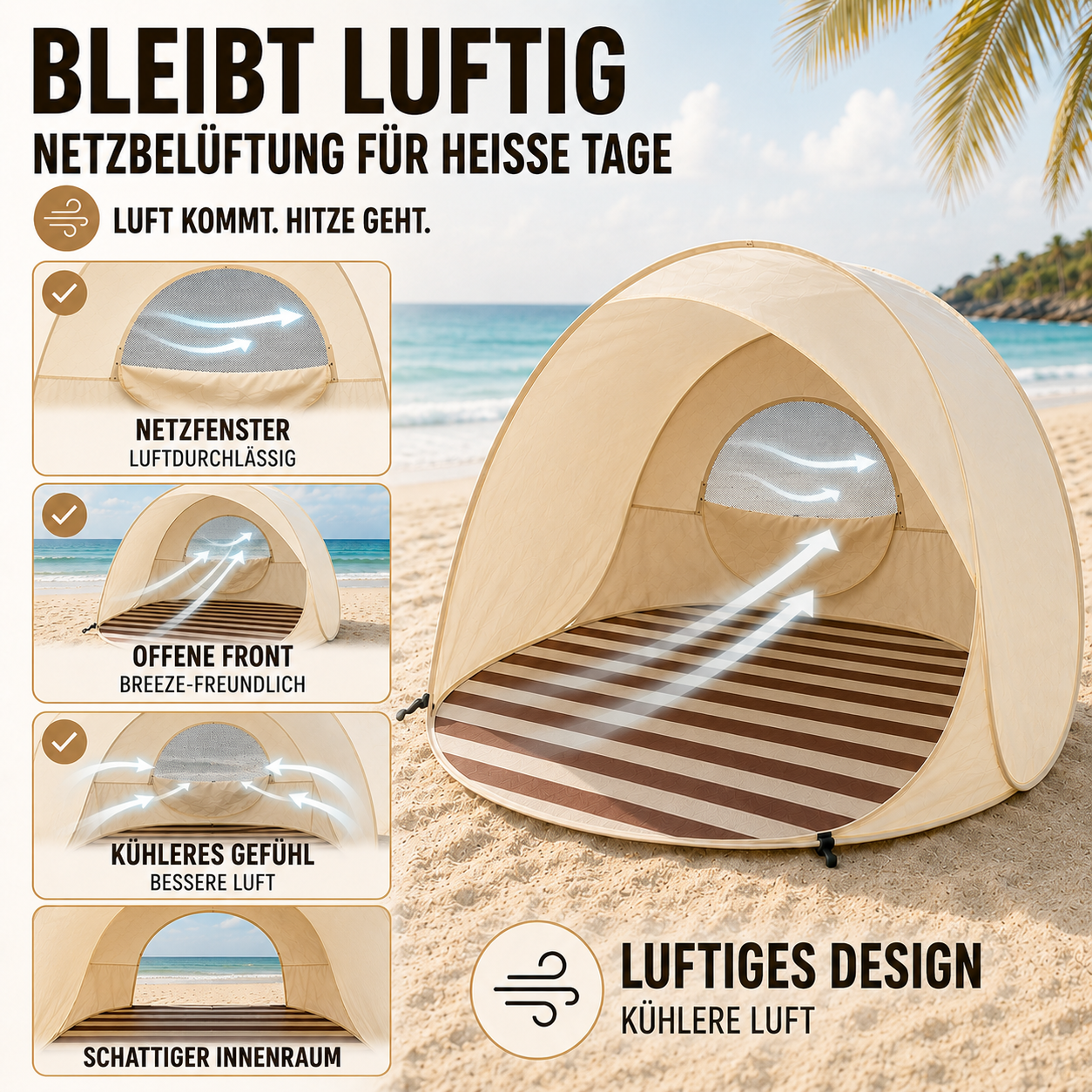 Sunverra Pop-Up Strandmuschel | Schneller Sonnenschutz für 3-4 Personen 4