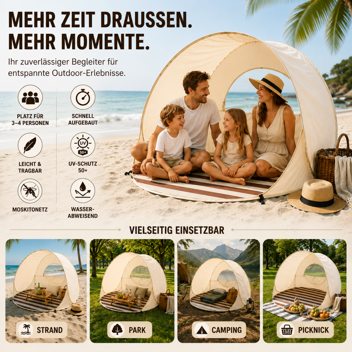 Sunverra Pop-Up Strandmuschel | Schneller Sonnenschutz für 3-4 Personen 6