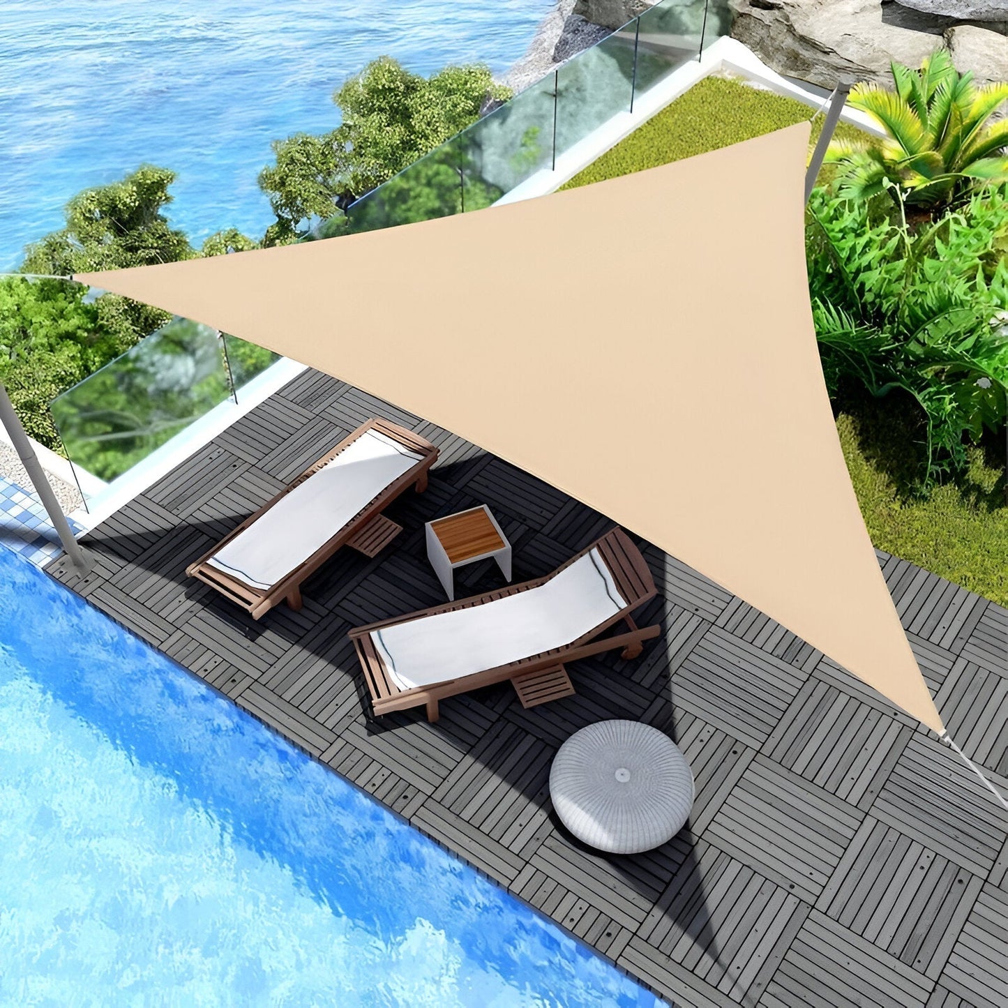 Wasserdichtes Sonnensegel Beige | Dreieckiger Sonnenschutz für Balkon 0