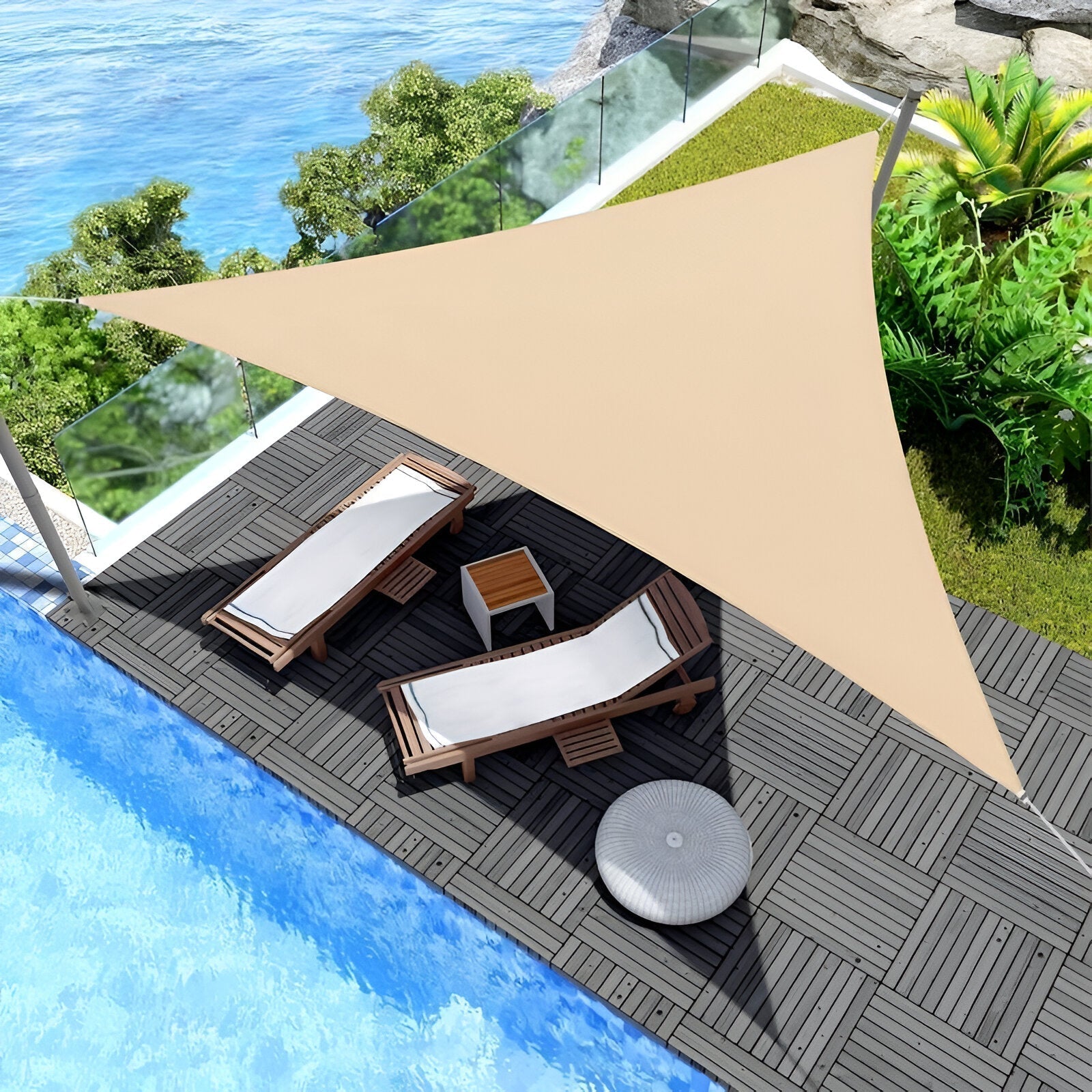 Wasserdichtes Sonnensegel Beige | Dreieckiger Sonnenschutz für Balkon 0