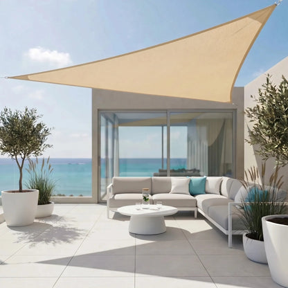 Wasserdichtes Sonnensegel Beige | Dreieckiger Sonnenschutz für Balkon 1