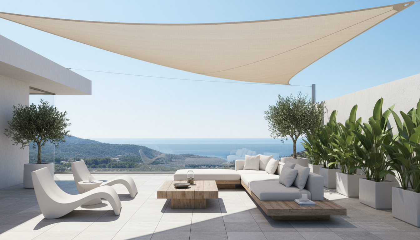 Wasserdichtes Sonnensegel Beige | Dreieckiger Sonnenschutz für Balkon 6
