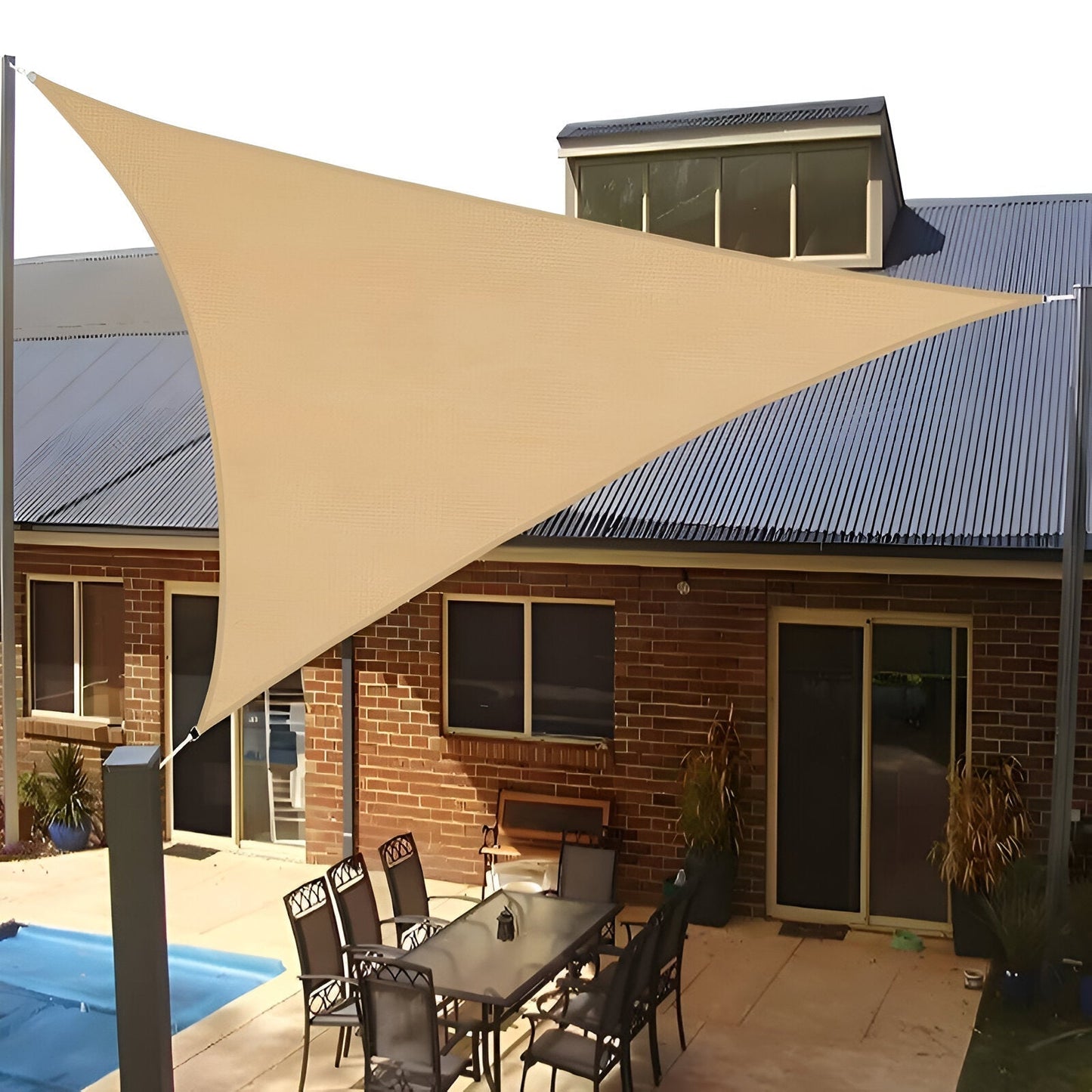 Wasserdichtes Sonnensegel Beige | Dreieckiger Sonnenschutz für Balkon 8